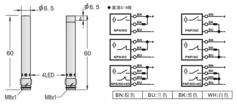 D6.5-M8長距離電感式接近開關接頭式
